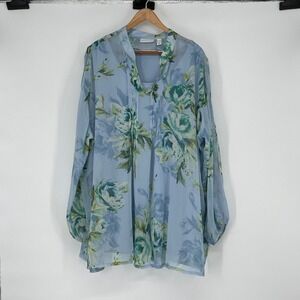 Susan Graver Blue Floral Sheer Long Sleeve Tunic Top‎ With Tank Size 2X Boho